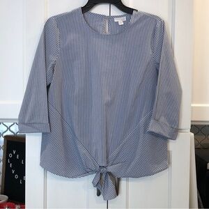 J. Jill Womens Striped Waist Tie Top Size S Blue Preppy Coastal Contemporary